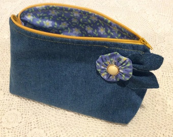 Zippered Pouch, Denim Pouch, Roomy Pouch, Travel Organizer, Cosmetic Pouch, Grab and Go Bag, Friendship Gift, Makeup Bag, Storage