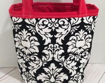 Handmade Gift Tote Bag, Black White Cotton Tote, Get Well Gift Tote, Book Tote, Small Gift Bag, Snack Tote, Designer Fabric Print, BFF Gift