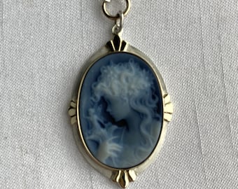 Black Cameo Necklace in Sterling and 14k Yellow Gold.