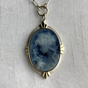 Black Cameo Necklace in Sterling and 14k Yellow Gold.