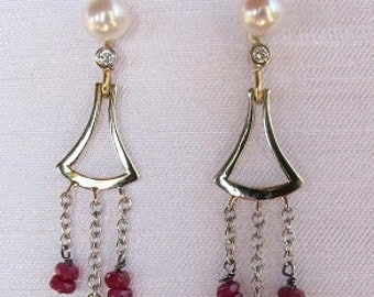 Pearl, Ruby and Diamond Earrings, Unique