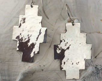 Hammered Sterling Cross Earrings