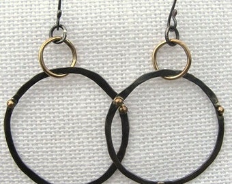 Oxidized Sterling and Gold Filled Hammered Hoops