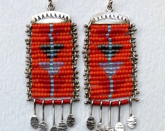 Orange Seed Bead Earrings with Sterling Silver