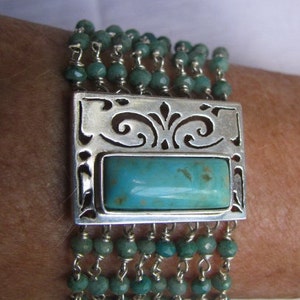 Turquoise Bracelet with Multistrand Cryscolla faceted beads and Sterling Slide Clasp