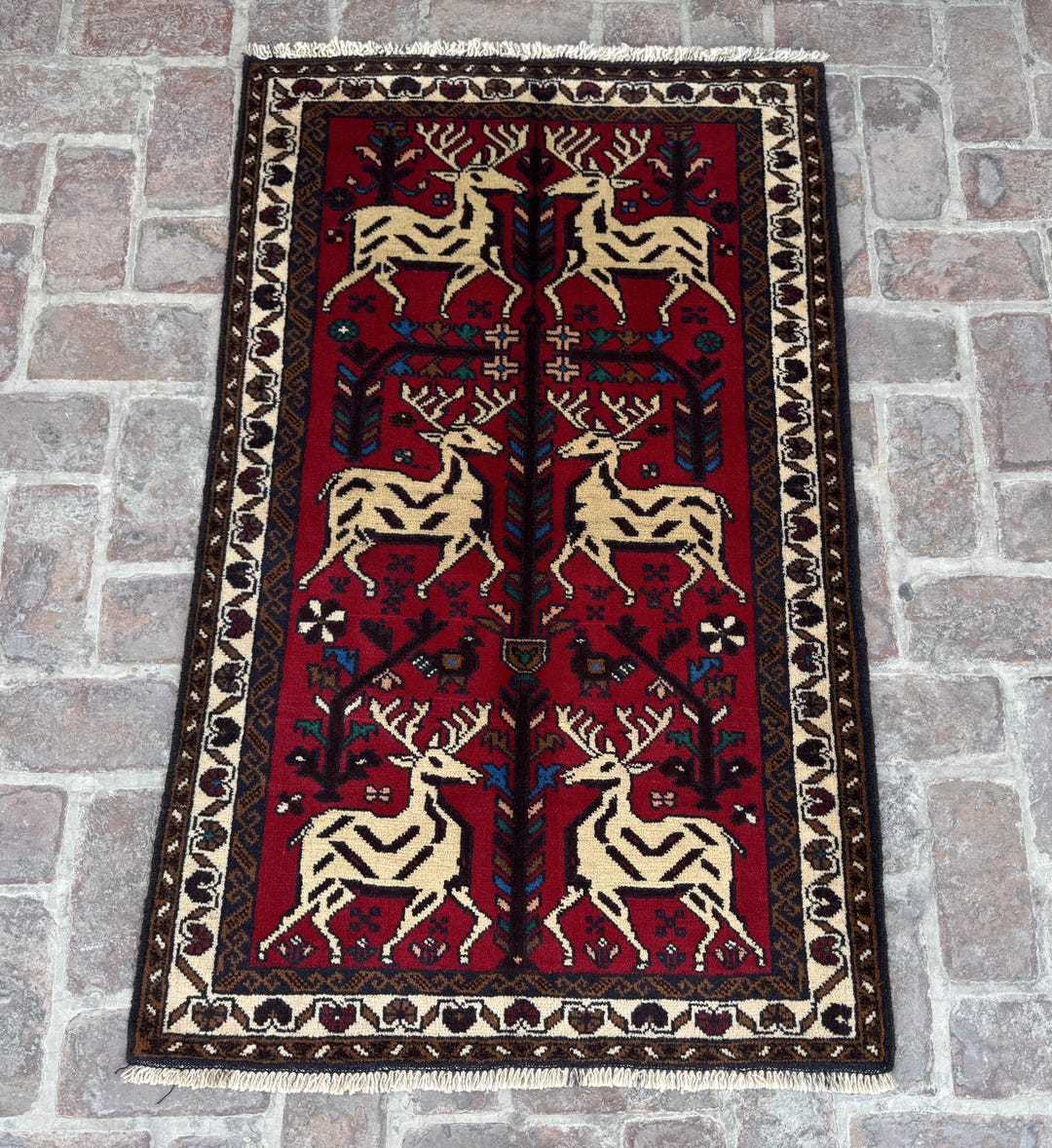 Study With Red Rug 3x5 Ft Elegant Red Pictorial Rug, Hand Knotted Afghan Tribal Rug ...