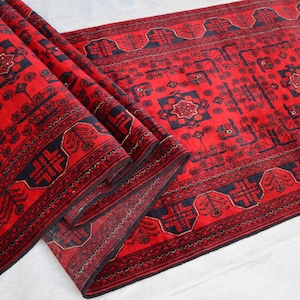 3x16 Ft Long Bokhara Runner Rug, Afghan Hand Knotted Oriental High Wool Runner Rug, Handmade Turkmen Red Long Runner Rug, Hallway Runner Rug