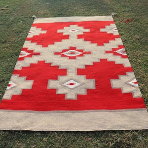 Alfombras rojas del suroeste, alfombra Kilim tejida a mano, alfombra del suroeste, alfombra americana, alfombra de estilo tribal, alfombra 100% lana, alfombra zapoteca, alfombra mexicana, 5' x 8'