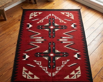 Handwoven Wool Tribal Rug Southwestern Pattern American Style Mexican Rug Cabin, Lobby, Farmhouse Decor Modern style Zapotec Rug