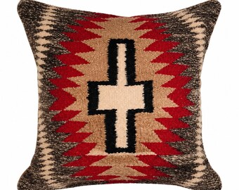 Funda de almohada de lana tejida a mano / Funda de cojín geométrica del suroeste / Cojín decorativo Kilim tribal / Cojín decorativo rústico bohemio / Funda de almohada de lana