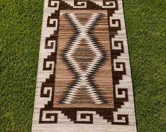 Handwoven Wool Rug, Southwestern Tribal Area Rug, Neutral Boho Rug, Geometric Wool Carpet, Farmhouse Living Room Rug, Rustic Decor