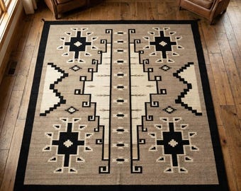 Southwestern Kilim Rug, Handwoven Wool Area Rug, Geometric Tribal Design