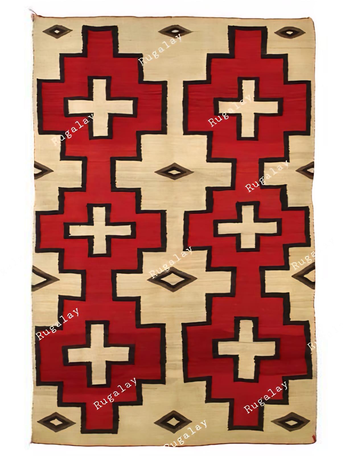 12 x 15フィートのナバホスタイルレッドクロスウールラグ - 本物 12 x 15フィートのナバホスタイルレッドクロスウールラグ - 本物