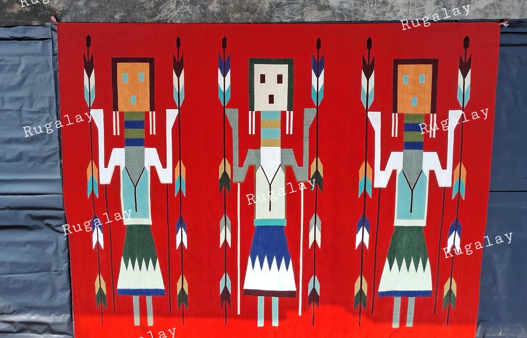 Yei Rug Red Navajo Yei Weaving Red Mexican Rug Handwoven Wool Navajo Pictorial ...