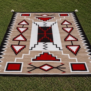 Alfombras rústicas rojas tejidas a mano estilo suroeste, alfombras de área estilo suroeste, alfombras tribales bohemias con imágenes, alfombras de cabaña india navajo