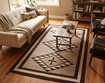 Ręcznie tkany wełniany dywan, dywan plemienny, neutralny geometryczny kilim, dywan wełniany w stylu południowo-zachodnim, wystrój boho w stylu wiejskim, ręcznie robiony dywan