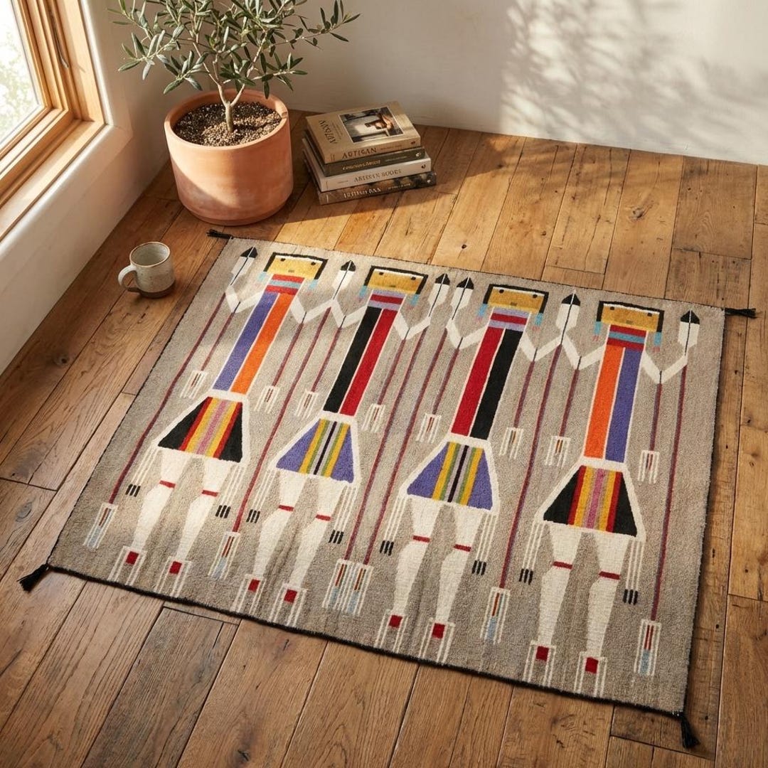 Handwoven Wool Southwestern Rug Yei Bi Chei Rug, Tribal People Tapestry ...