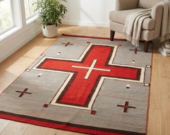 6x9 Handwoven Wool Tribal Rug Southwestern Pattern American Style Home Décor Mexican Rug Modern Design Large Housewarming Zapotec Rug