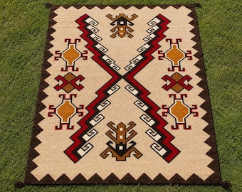 Handwoven Wool Kilim Rug, Southwestern Tribal Area Rug, Geometric Navajo Style Carpet, Boho Wool Rug, Rustic Living Room Decor