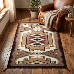 Alfombra tejida a mano de estilo suroeste – Kilim geométrico de lana, alfombra tribal neutra, decoración rústica bohemia, alfombra con estampado azteca