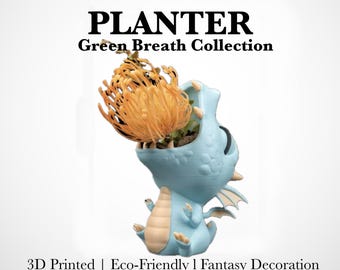 3D Printed Baby Dragon Planter: Fantasy Succulent Pot - Green Breath