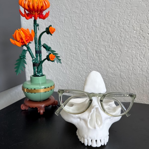 Skull Eyeglass Holder Hand Painted Gothic Home Decor Spooky