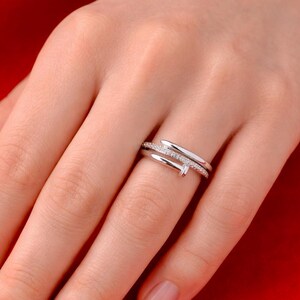 Crossover Ring, Pave Band Ring, Minimalist Silver Ring, Dainty Stackable Ring, Modern Open Ring, Elegant CZ Ring, Gift for Her, 925K