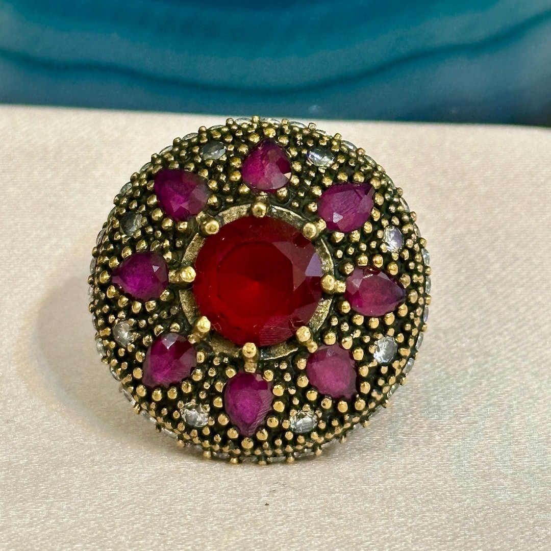 Handmade Ruby Red Statement Ring - Woman Vintage Ottoman Style Jewelry ...