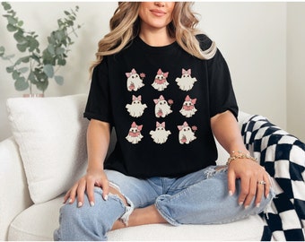 Pink ghost Halloween shirt, girly Halloween shirt, pink ghost, cute ghost shirt, bookish Halloween, ghost with flower, pink ghosts Halloween