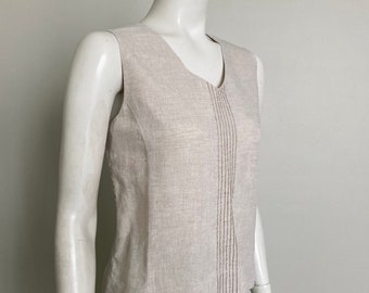 1990s Vintage Classic Linen V Neck Sleeveless Summer Blouse Marisa Christina M