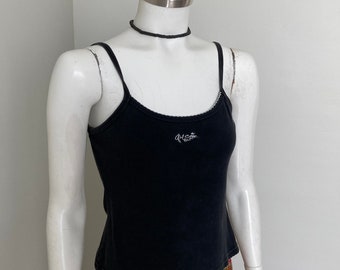 années 1990 vintage Black Knit Camisole Top Girl Star White Trim S VFG