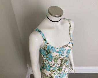 Ann Taylor Loft Summer Sundress Turquoise White Green Exotic Floral  Print 10 M VFG