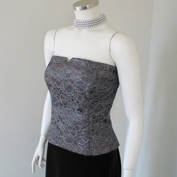 Vintage 1980s Bill Blass Pewter Gray & Silver Flor
