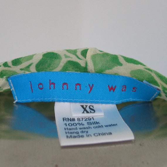 JOHNNY WAS 1990s Vintage Sheer Cream & Green Rept… - image 2