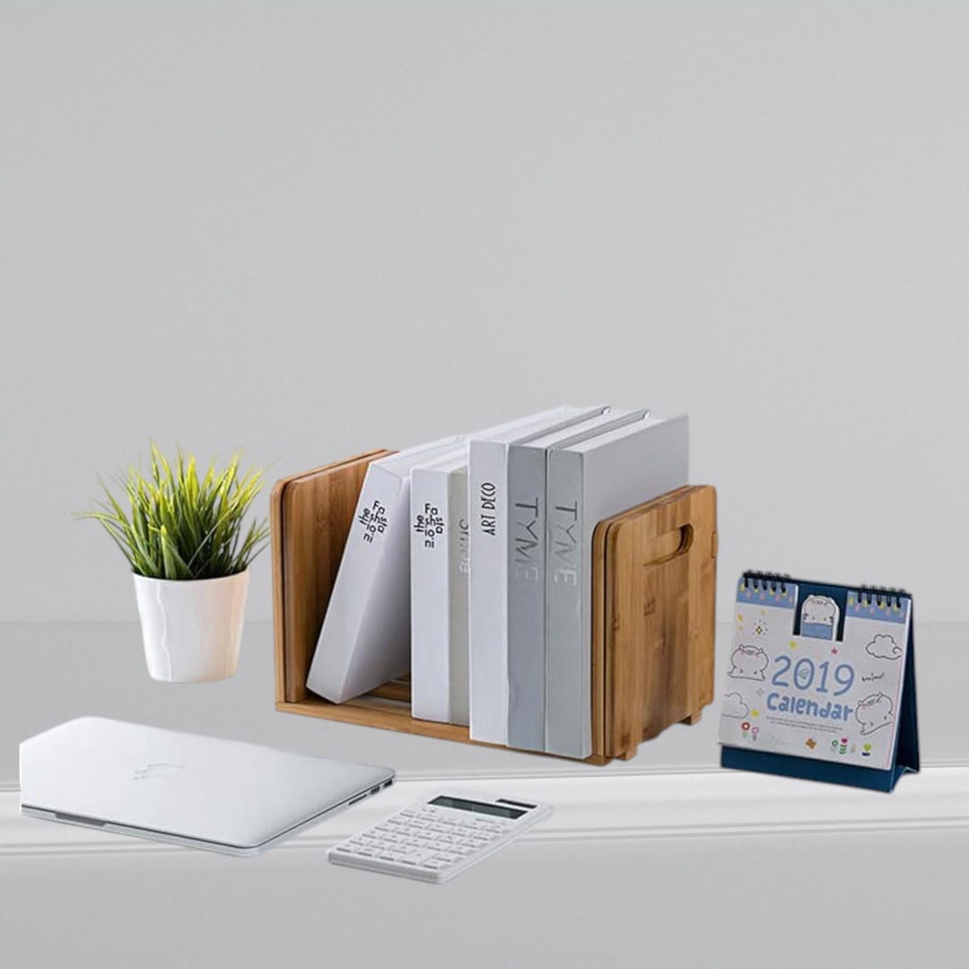Bamboo Desktop Bookshelf – Adjustable Storage Organizer & Display Shelf ...