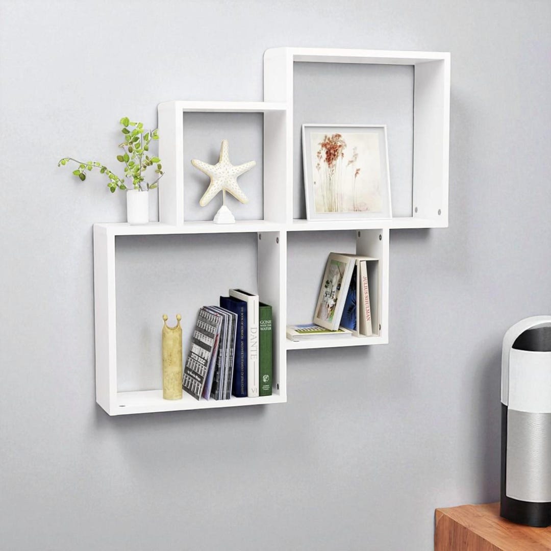 Wall Cube Shelf – White Floating Display Rack, 80x15x78.5 Cm – Modern ...