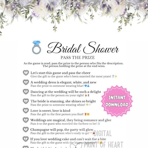 Pass the Gift Game, printable bridal shower games, pass the gift bridal shower, bridal shower games instant download, pass the prize