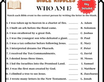 Bible Riddles Game: Christian Activity, Sunday School (PDF Download)