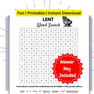 Lent Word Search: Printable Activity for Adults (Digital Download)