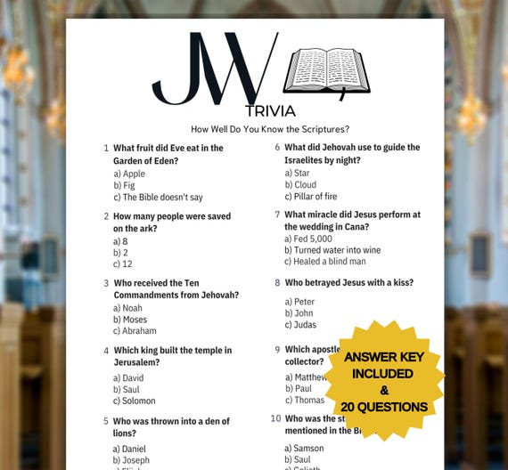 JW Bible Trivia Game: Family Worship, Congregation Activity (Printable PDF)
