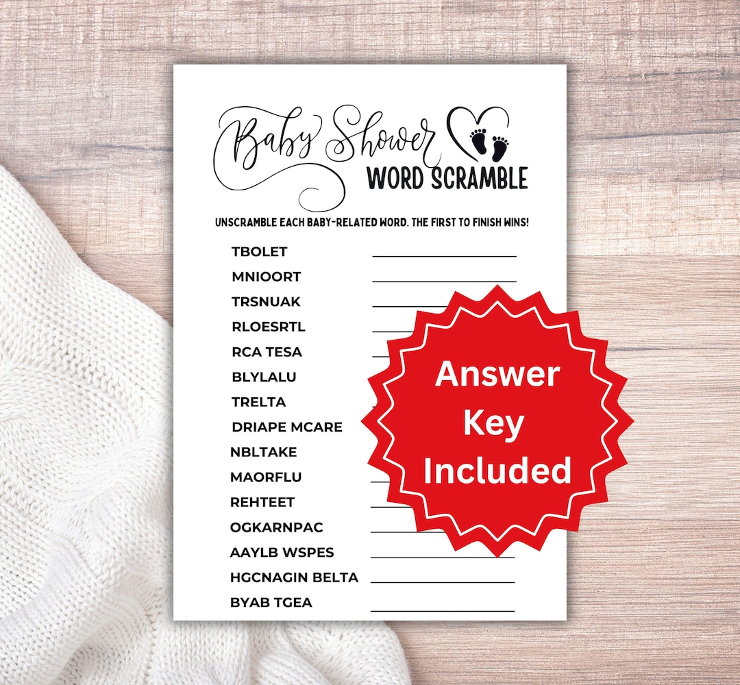 Baby Shower Word Scramble With Answer Key, Baby Shower Game, Word ...