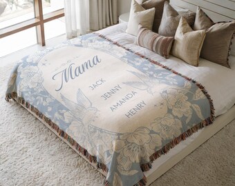 Personalized Grandma Blanket, Floral Woven Blanket, Custom Name Throw, Gifts for Grandma, Grandma Gift from Grandkids, Grandma Blankets