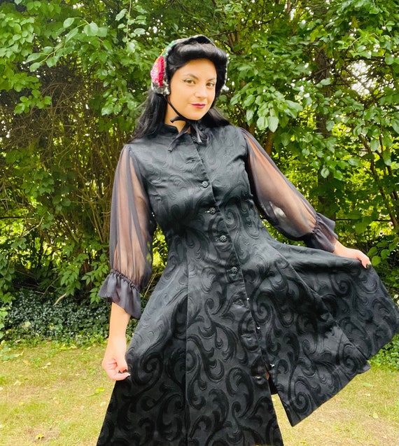 1960s Black Tapestry Coat Dress Gem