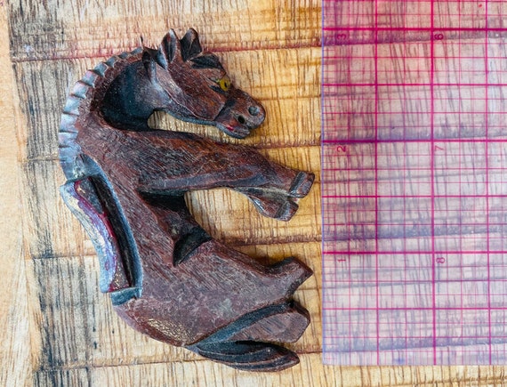 Carved Wooden Horse Brooch - image 2