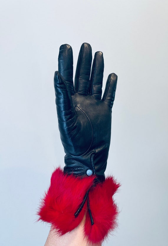 Black Leather Fur Gloves 7 - image 8