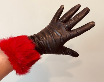 Black Leather Fur Gloves 7