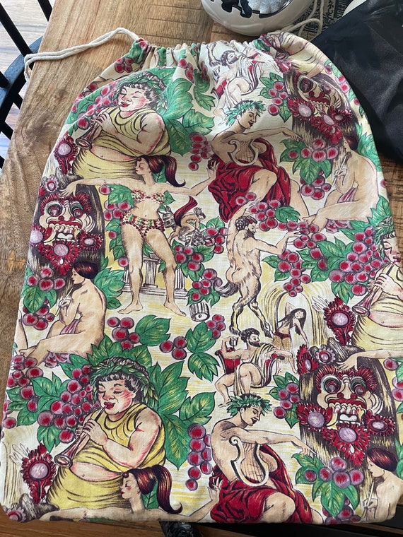 Vintage Hedone Greek Novelty print fabric tote