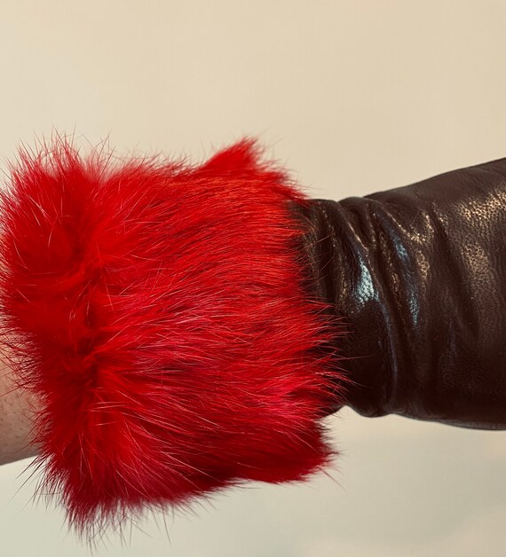 Black Leather Fur Gloves 7 - image 3