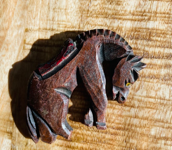 Carved Wooden Horse Brooch - image 10
