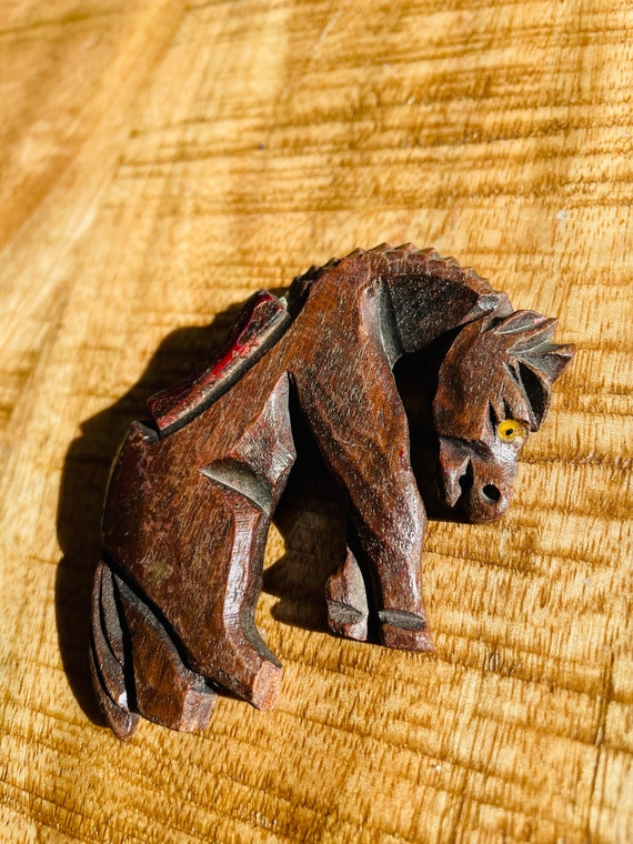 Carved Wooden Horse Brooch - image 5
